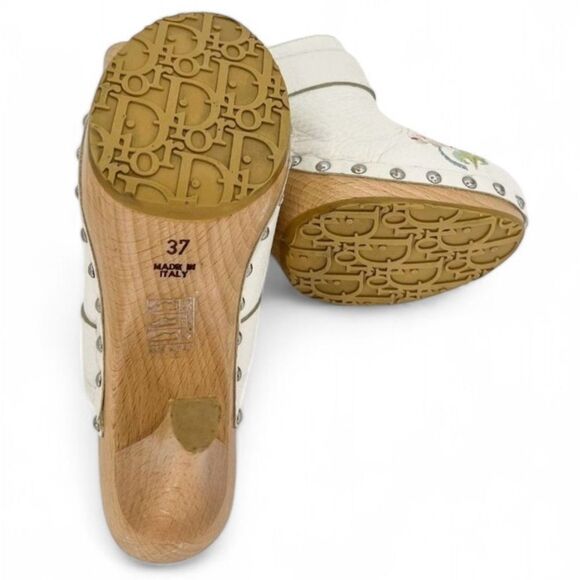 Rare Vintage DIOR by John Galliano White Embroidered Floral Print Clogs … - Picture 13 of 14